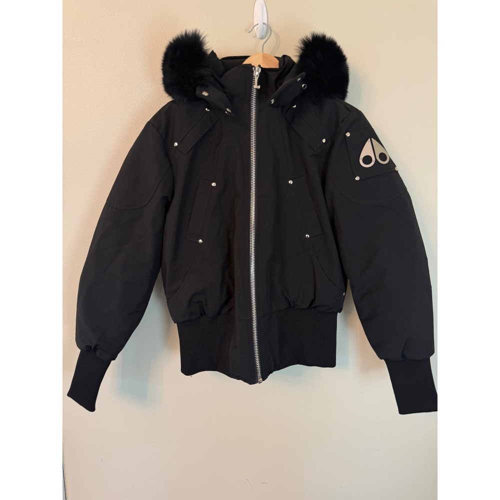 Moose Knuckles Debbie Shearling Trim Bomber Jacket Black L - Picture 4 of 13